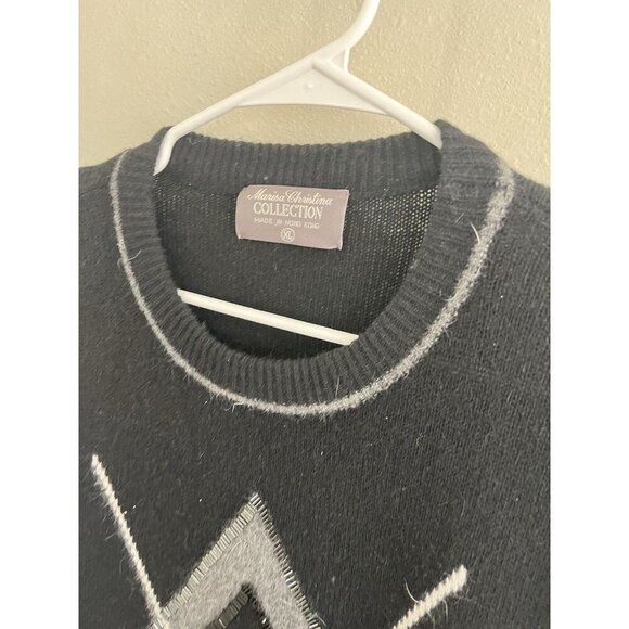 Marisa Christina Crewneck sweater black XL Long Sleeve Lambswool Rabbit Fur Gray - Picture 3 of 5